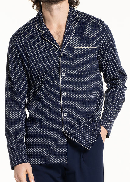 Verdiani klassischer Schlafanzug mit Reverskragen in dunkelblau aus Jersey-Baumwolle