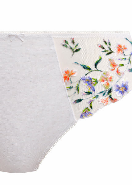 Fantasie Slip AURELIA weiß transparenter Tüll bunte Blütenstickerei nahtlose Rückseite