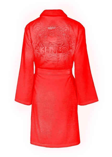 Kenzo Damen Bademantel ICONIC in rot mit Ton in Ton Tigerkopf Stickerei auf dem Rücken