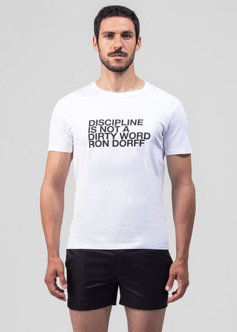 Ron Dorff T-Shirt DISCIPLINE weiß schwarzer Print Rundhals-Ausschnitt