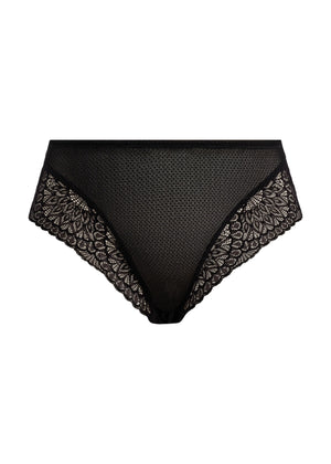 Elomi Slip TIERNIE schwarz mit hohem Beinausschnitt und elastischen Mesh-Einsätzen