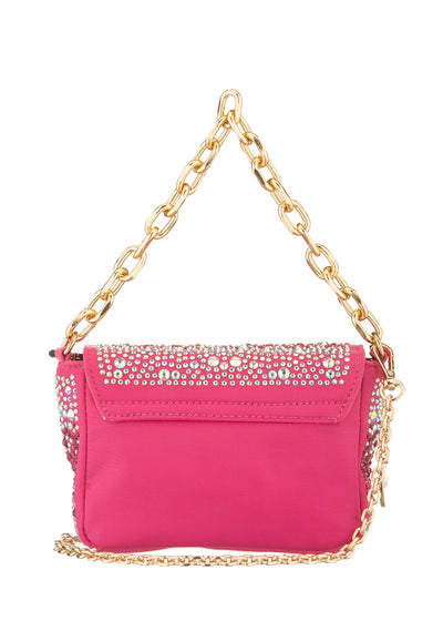 Alex Max Mini Statement Handtasche fuchsia mit allover Glitzersteinen besetzt