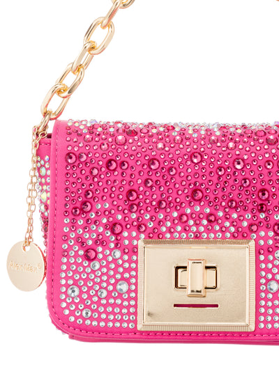 Alex Max Mini Statement Handtasche fuchsia mit allover Glitzersteinen besetzt