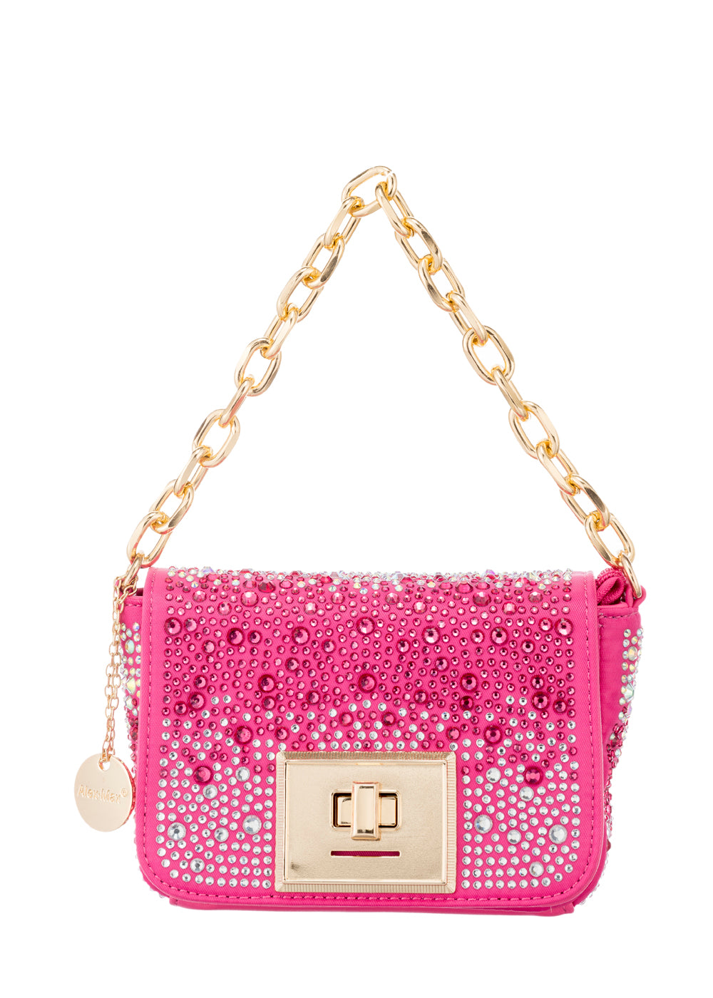 Alex Max Mini Statement Handtasche fuchsia mit allover Glitzersteinen besetzt