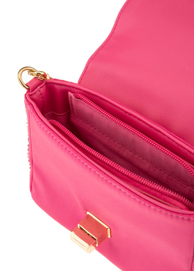 Alex Max Mini Statement Handtasche fuchsia mit allover Glitzersteinen besetzt