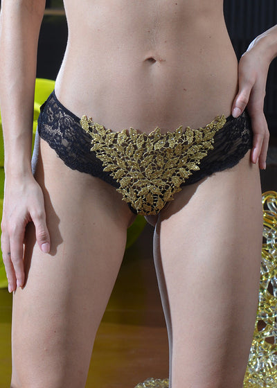 Ambra Brasilian BIJOUX schwarz schimmernde Blattspitze Swarovski Steine halbtransparent