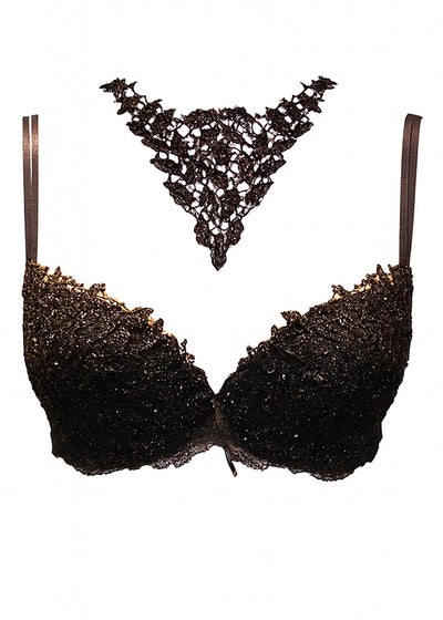 Ambra Push-Up-BH BIJOUX schwarz Blattspitze Wetlook Swarovski Steine
