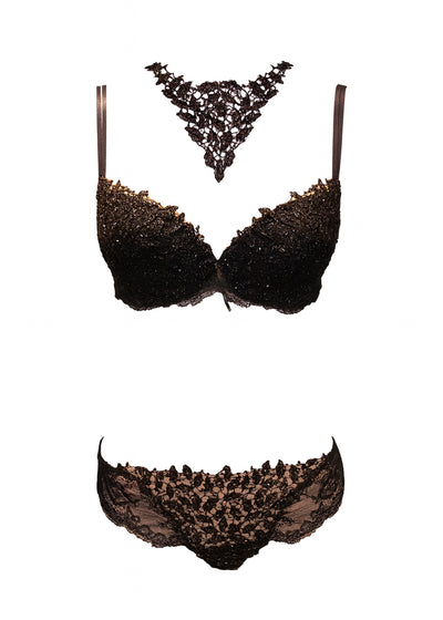 Ambra Push-Up-BH BIJOUX schwarz Blattspitze Wetlook Swarovski Steine