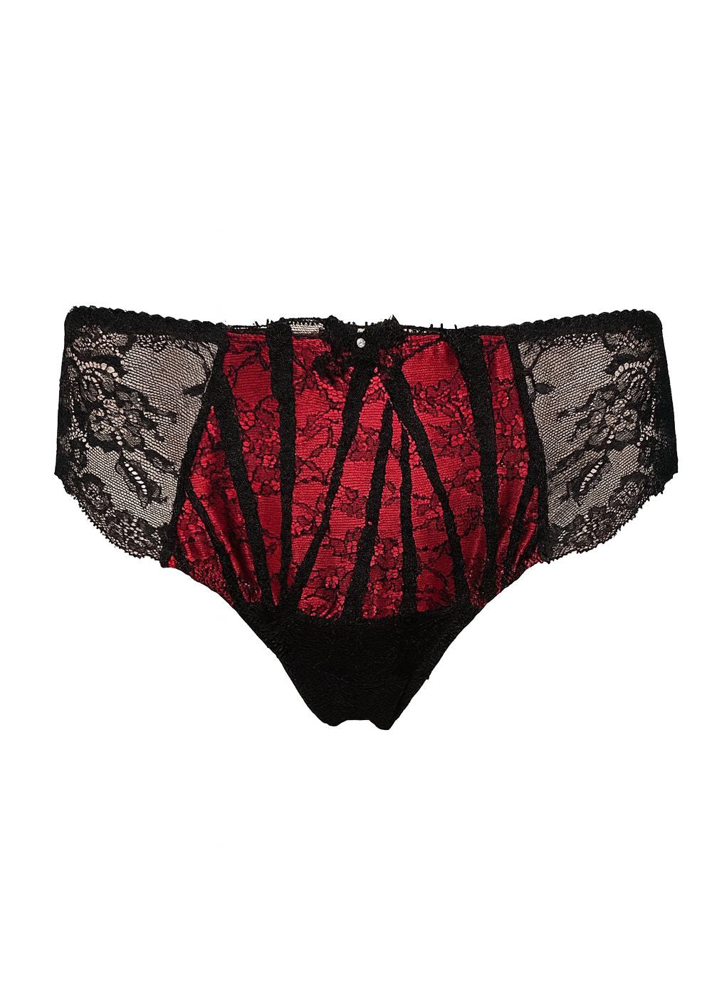 Ambra Slip MOULIN ROUGE schwarz-rot aus Spitze mit Swarowski-Elementen