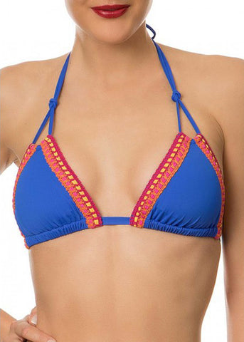 Antigel Triangel Bikini-Oberteil LA SANTA blau mit Stickerei