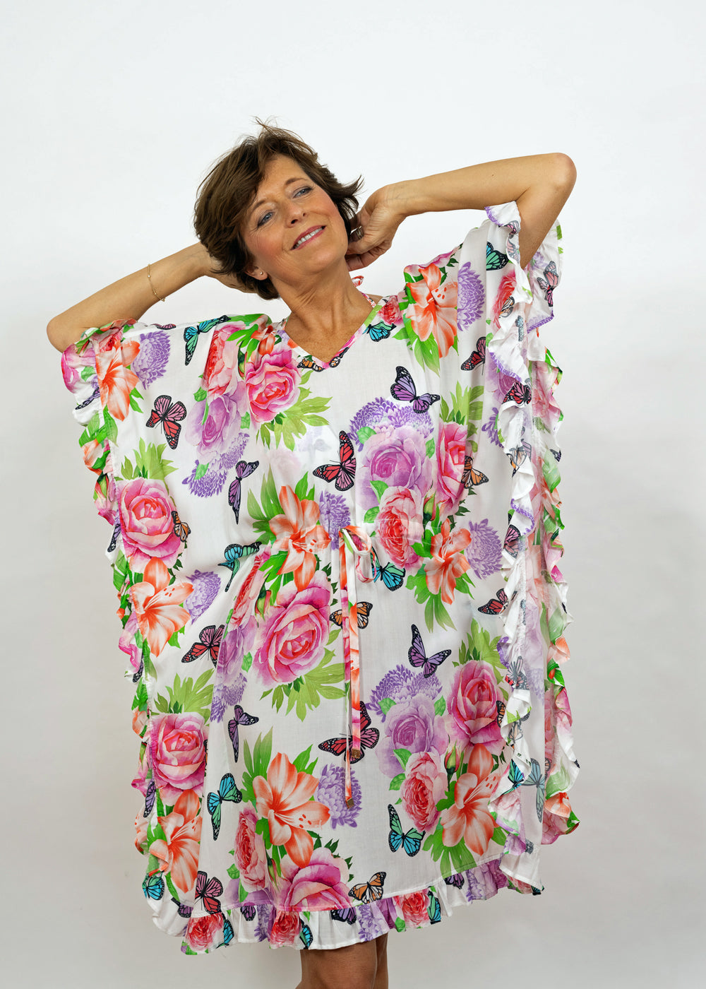 BLUGIRL Kaftan FLOWER BUTTERFLY rosé mit Blumen Schmetterling Druck