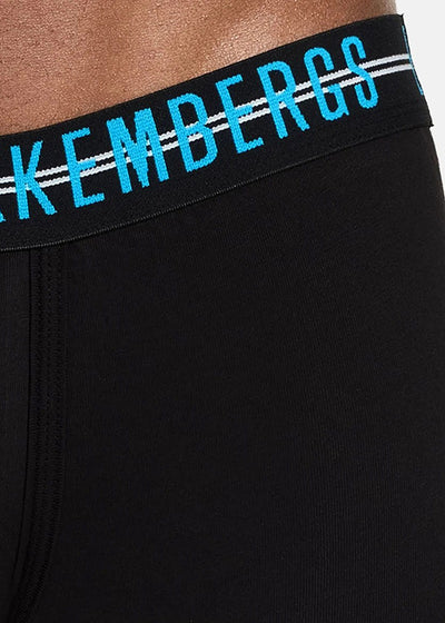 Bikkembergs Boxershorts DOUBLE LINE schwarz Stretch-Baumwolle Gummibund hellblau