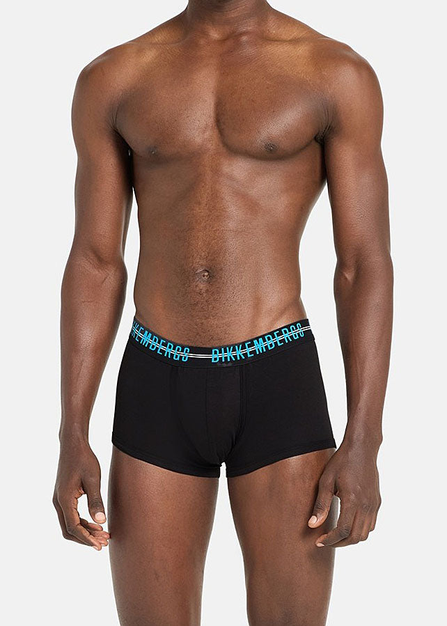 Bikkembergs Boxershorts DOUBLE LINE schwarz Stretch-Baumwolle Gummibund hellblau