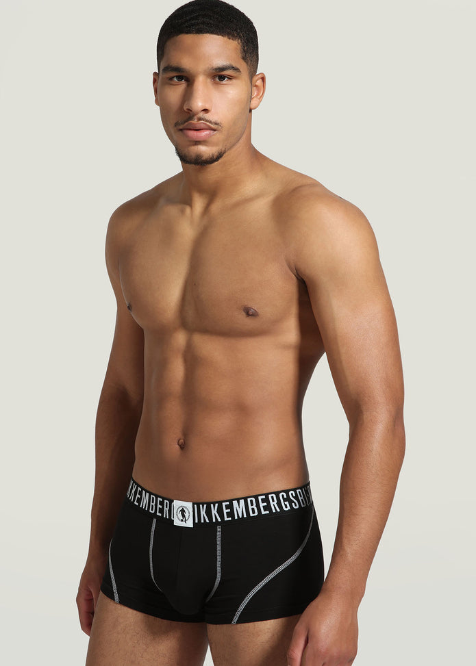 Bikkembergs Boxershorts PUPINO schwarz Stretch-Baumwolle weiße Kontrastnähte