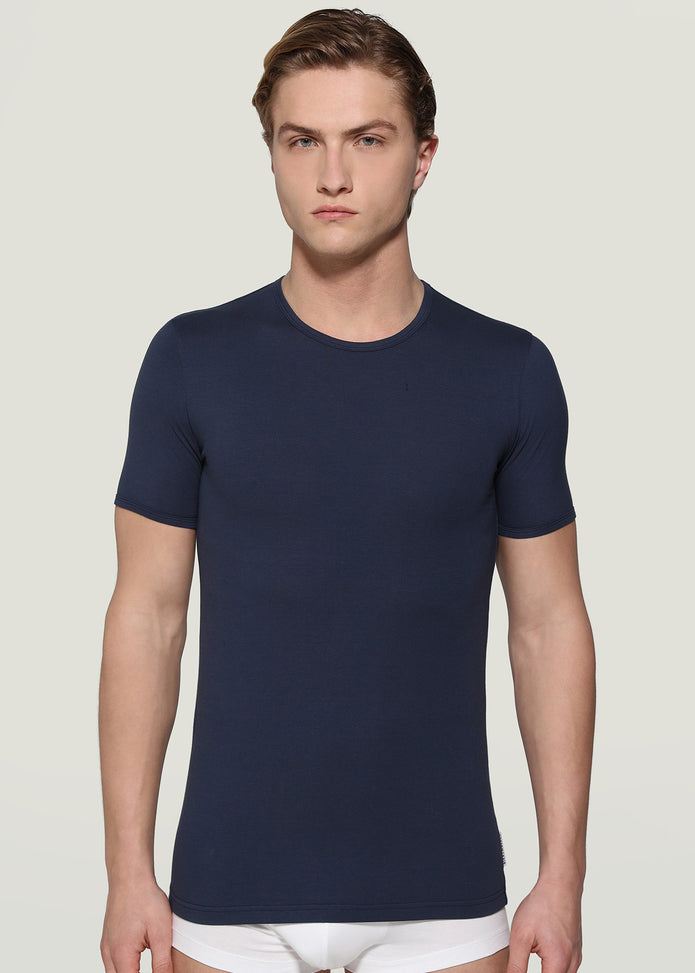 Bikkembergs Unterhemd ESSENTIAL dunkelblau kurzarm Baumwoll-Jersey