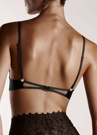 Bracli Bustier DESTINOS schwarz aus Seide Spitze mit Lurex champagnerfarbene Perlen