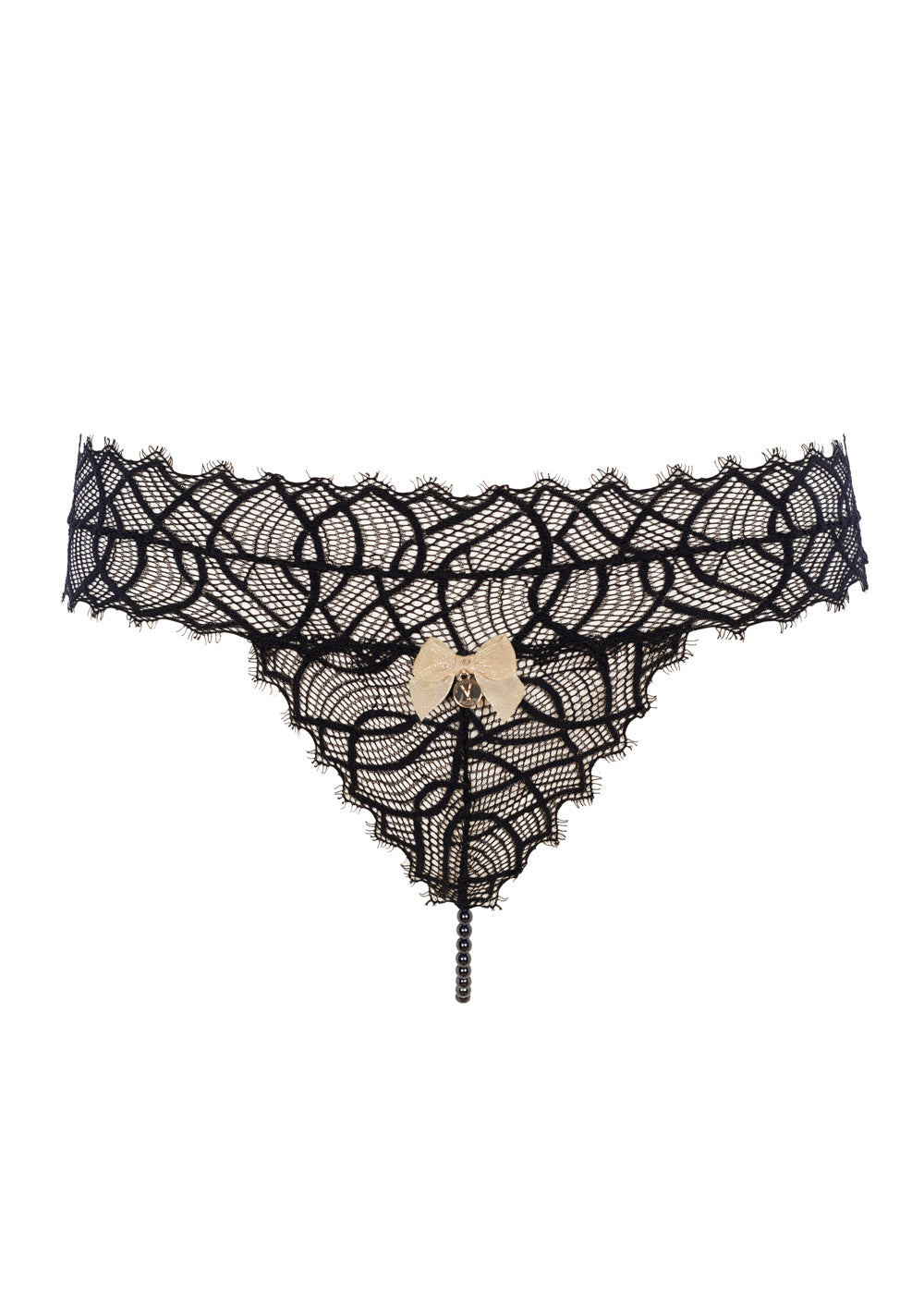 Bracli Perlenstring-G BETTIE PAGE schwarz italienische Spitze Lurex Schleifchen Pinup Style
