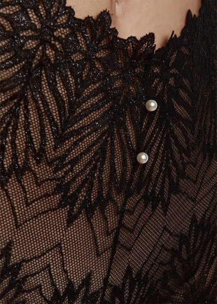 Bracli Perlenstring-G DESTINOS breite schwarze Spitze mit Lurex champagnerfarbene Perlen