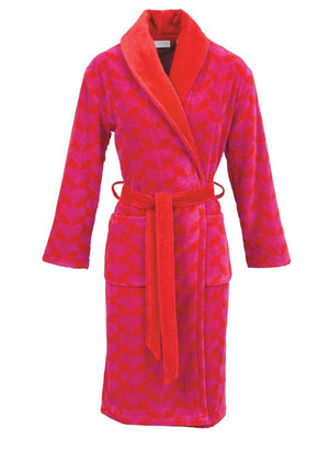 Carl Ross Bademantel pink-rot aus Velours mit Reißverschluss und Kapuze