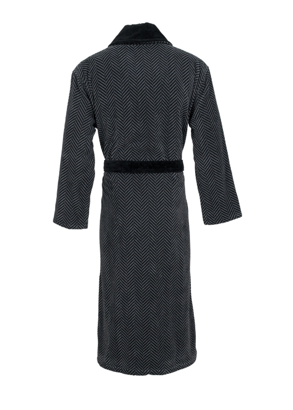 Carl Ross Herren-Bademantel grau gestreift Schalkragen Veloursfrottier mit Bindegürtel