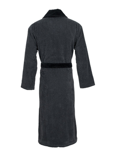 Carl Ross Herren-Bademantel grau gestreift Schalkragen Veloursfrottier mit Bindegürtel