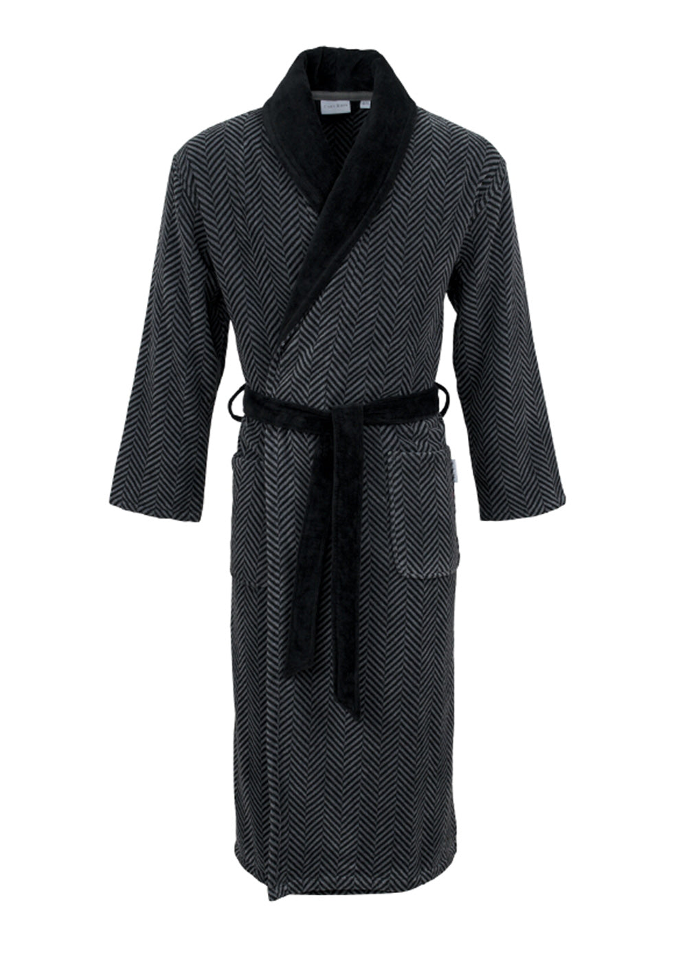 Carl Ross Herren-Bademantel grau gestreift Schalkragen Veloursfrottier mit Bindegürtel