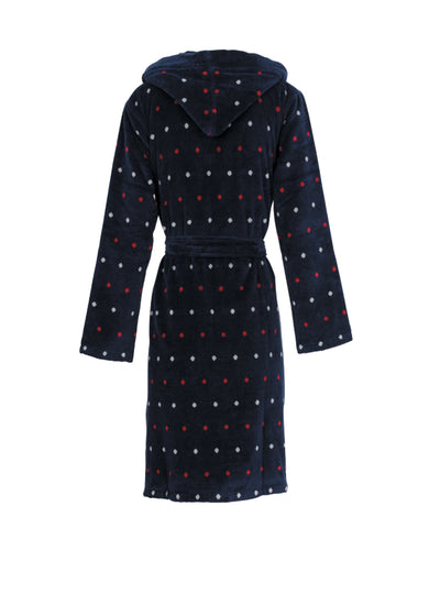 Carl Ross kurzer Bademantel dunkelblau mit Tupfen aus Velours mit Kapuze