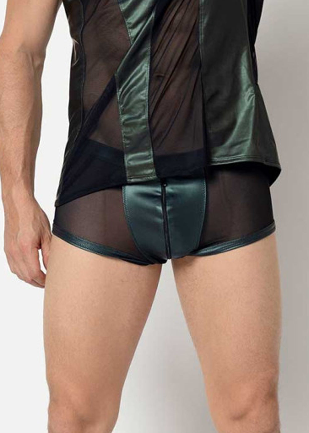 Catanzaro Boxer TOMANA schwarz aus Netz Wetlookel in Metallic Grün mit Reißverschluss