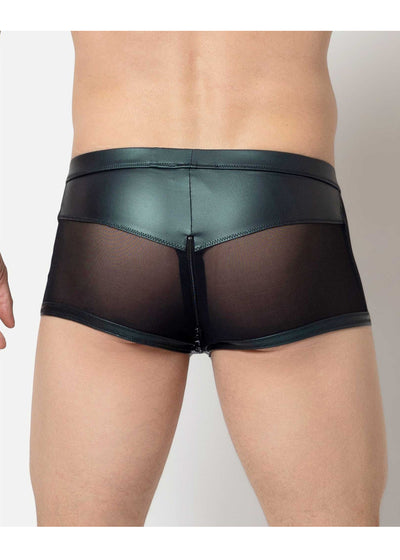 Catanzaro Boxer TOMANA schwarz aus Netz Wetlookel in Metallic Grün mit Reißverschluss