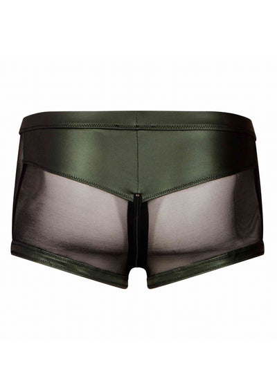 Catanzaro Boxer TOMANA schwarz aus Netz Wetlookel in Metallic Grün mit Reißverschluss