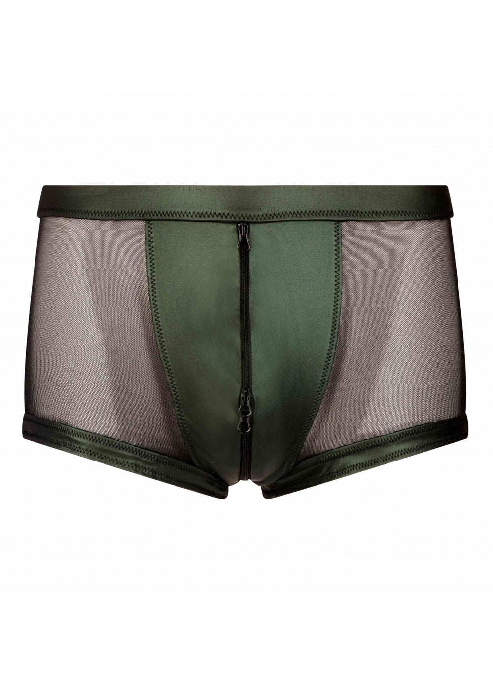 Catanzaro Boxer TOMANA schwarz aus Netz Wetlookel in Metallic Grün mit Reißverschluss