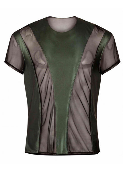 Catanzaro T-Shirt TOMANA schwarz aus Netz mit Wetlook in Metallic dunkelgrün