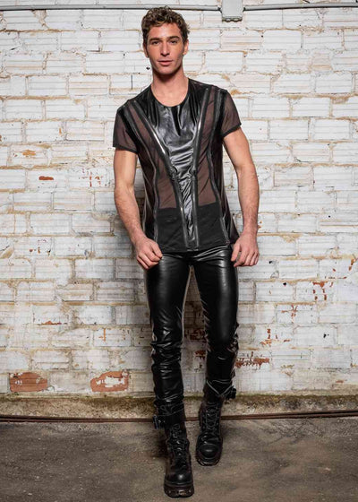 Catanzaro Zip T-Shirt TOBIAS Netz-Wetlook Reißverschlüsse schwarz