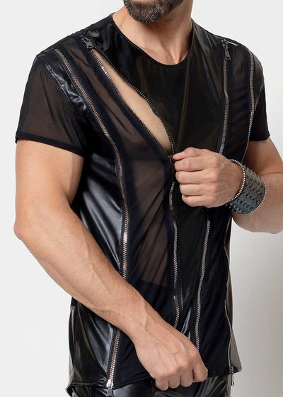 Catanzaro Zip T-Shirt TOBIAS Netz-Wetlook Reißverschlüsse schwarz