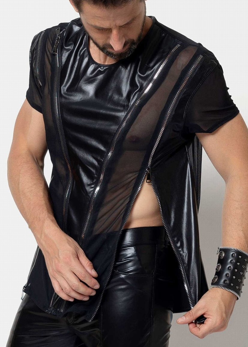 Catanzaro Zip T-Shirt TOBIAS Netz-Wetlook Reißverschlüsse schwarz