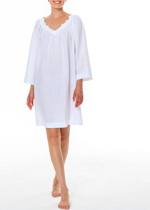 Celestine Nachthemd GINA weiß Leinen verziert mit Blüten-Spitze