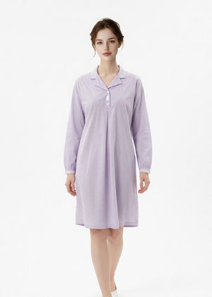 Celestine Nachthemd JUSTINA lila weiß kariert langarm mit Kragen