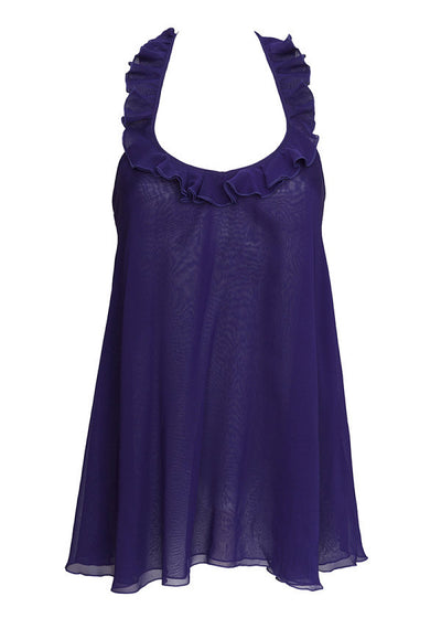 Chantal Thomass Seiden Kleid SUCETTE lila Seide Neckholder mit Rüschen