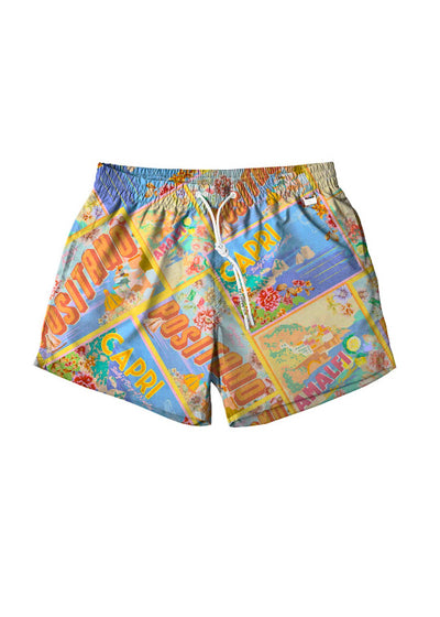 DAVID kurze Badeshorts CAICCO multicolor Retro-Print leichter Stoff Taschen