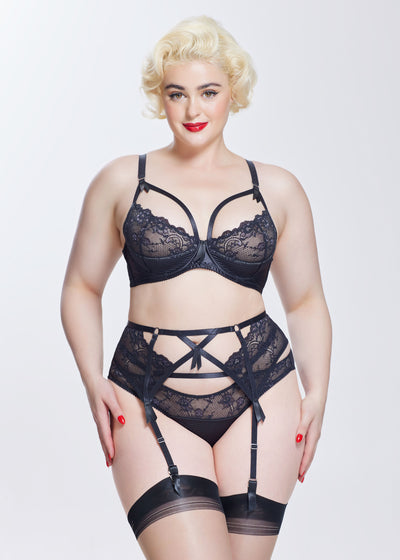 Dita Von Teese Bügel-BH MADAME X schwarz aus Satin Spitze Harness-Look