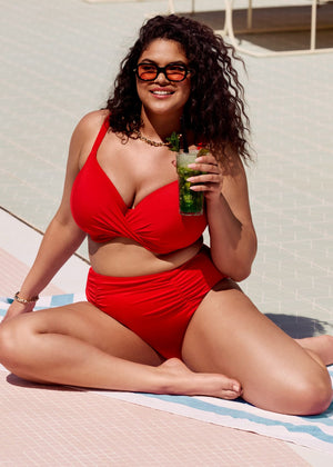 Elomi Bikini-Set PLAIN SAILING rot Wickeloptik Bügeln Plunge Taillenbikinihose