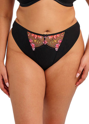 Elomi String TEAGAN schwarz pink mit Tüll überzogen Stickerei in Blumenoptik