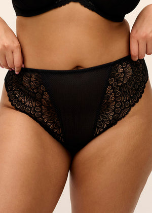 Elomi String TIERNIE schwarz mit hohem Beinausschnitt und elastischen Mesh-Einsätzen