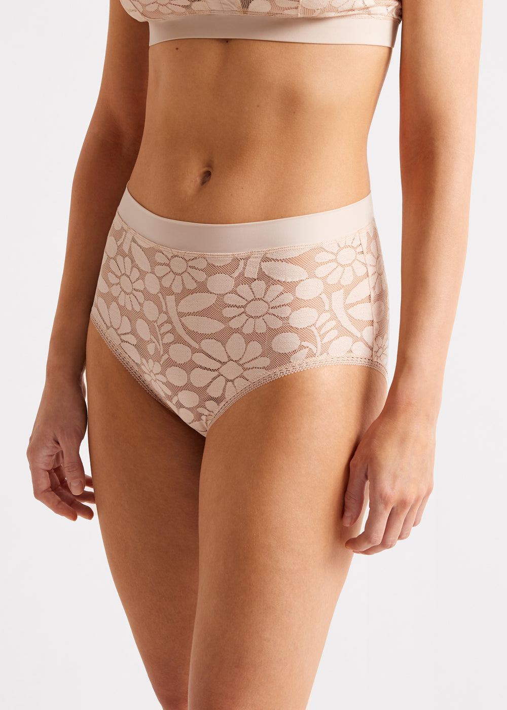 Eres hohe Slip OPAQUE beige aus Jacquard-Stretch-Spitze