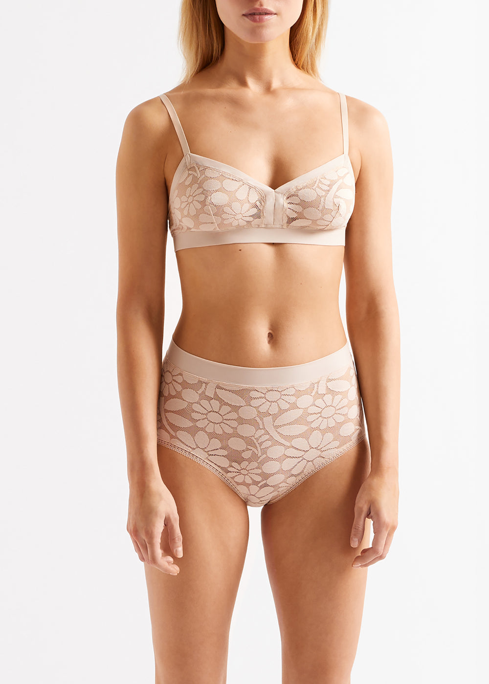 Eres hohe Slip OPAQUE beige aus Jacquard-Stretch-Spitze