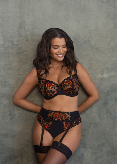 Fantasie Balconette BH MAGDALENA schwarz Bügel florale Stickerei seitlich verstärkt