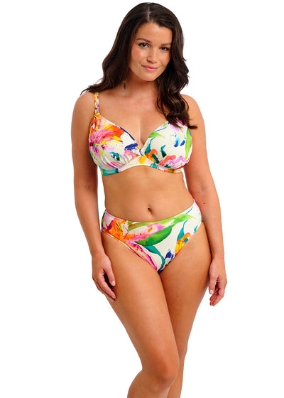 Fantasie Bikinihose IGUAZU FALLS champagner bunte Farbtupfer Muster mittelhoch