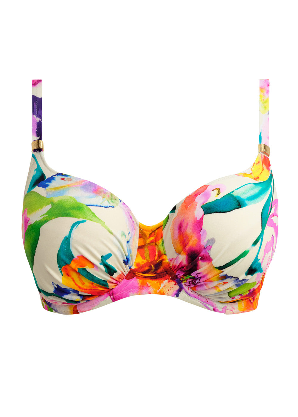 Fantasie Bikinioberteil IGUAZU FALLS champagner bunte Farbtupfer Muster Vollschale Bügel