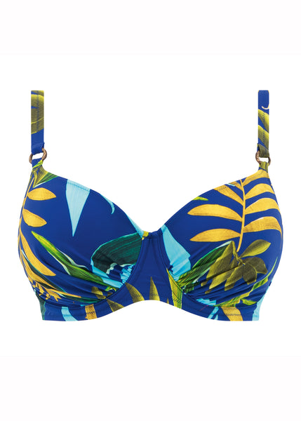 Fantasie Bikinioberteil PICHOLA blau mit Palmenblätter-Muster