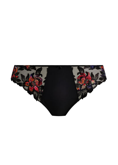 Fantasie Brazilian-String MAGDALENA schwarz florale Stickerei blickdicht